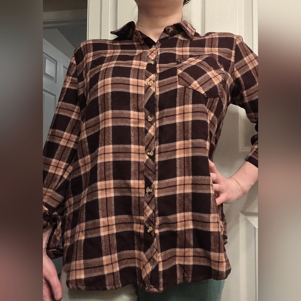 Maurices Brown and Tan Checkered Shirt